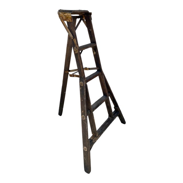 Early 20th Century Antique Decorative Three Legged Elm Wood Ladder Chairish
