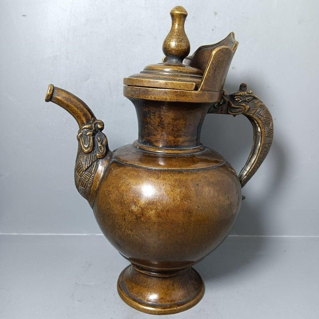 Mid 20th Century Vintage Chinese Brass Dragon-Handled Ewer / Teapot, 10" Tall For Sale - Image 5 of 9
