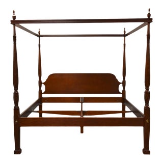 Solid Mahogany King Rice Carved Canopy Bed For Sale