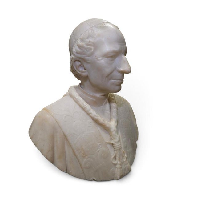 Unknown Artist, Bust of Pope Leo XIII, 19th Century, Alabaster on Later Porcelain Pedestal For Sale - Image 6 of 14