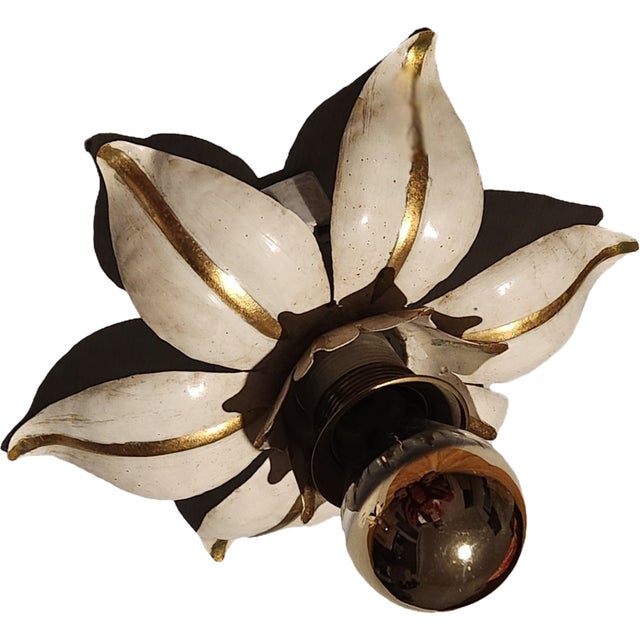 Florentine Hollywood Regency Style Hand-Forged Gilded Ceiling or Wall Lamps with Metal Leaves and Floral Patterns, 1950s For Sale - Image 10 of 18