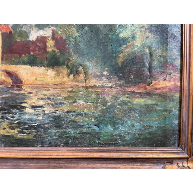 Wood European Lake Landscape, Vintage Oil Painting For Sale - Image 7 of 10