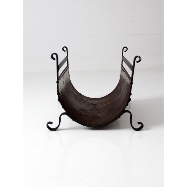 Gray Vintage Iron and Steel Fireplace Log Holder For Sale - Image 8 of 17