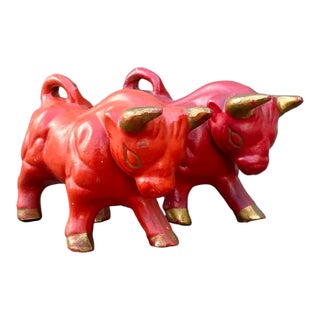 Vintage MCM Gilt Tipped Bulls - Set of 2 For Sale