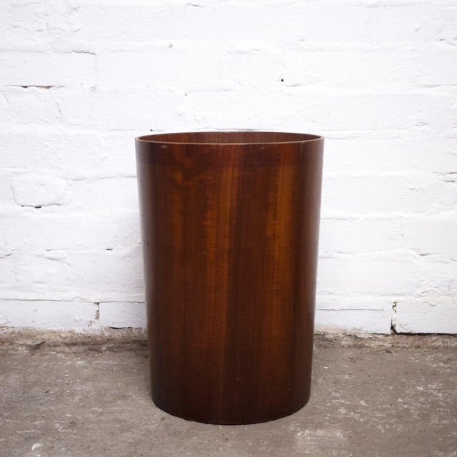 Brown Teak Cylindrical Ply Paper Bin attributed to Schreiber, 1970s For Sale - Image 8 of 8