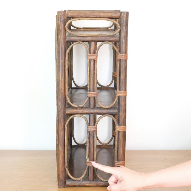 Mid 20th Century Audoux Minet Style Shelf, Rattan Wood Wall Shelf For Sale - Image 4 of 4