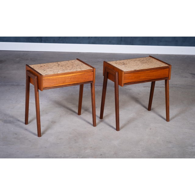 Danish Teak Bedside Tables with Cork Top by Ølholm Møbelfabrik, 1960s, Set of 2 For Sale - Image 4 of 9