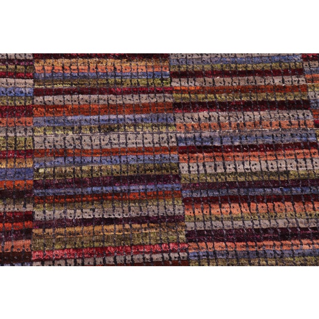 Contemporary Abstract Rust/Blue High Low Wool Rug - 9'0'' X 11'10'' For Sale - Image 3 of 8