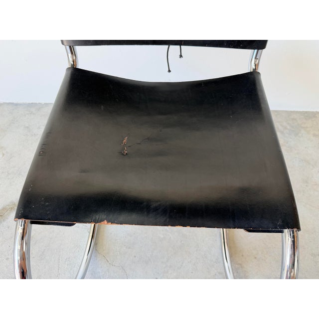 1960s Mies Van Der Rohe Style Chrome & Black Leather Cantilever Accent Desk Chair For Sale - Image 4 of 12