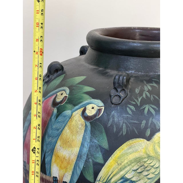 20th Century Hand-Painted Ceramic Urn With Rainforest & Parrot Motif For Sale In New York - Image 6 of 15