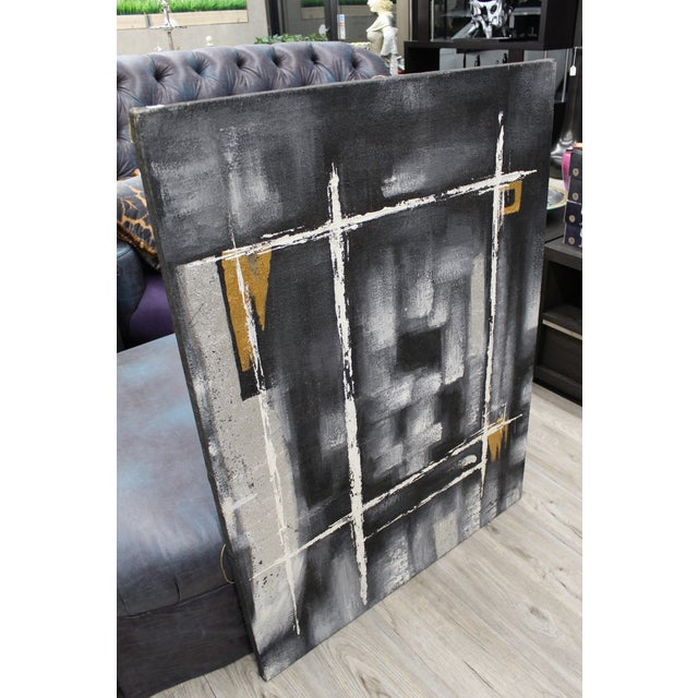 Black Vintage Abstract Mid-Century Modern Oil Painting For Sale - Image 8 of 9