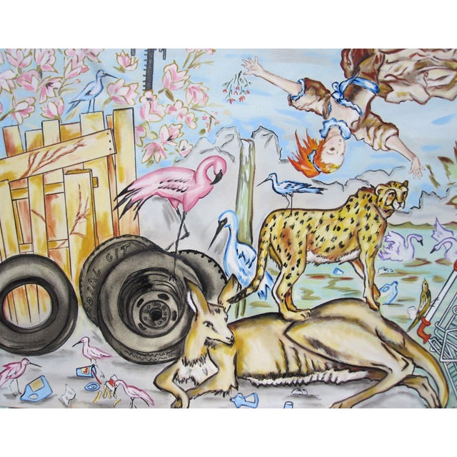 Contemporary Bystander by Louis Recchia | Oil on canvas depicting a chaotic urban scene with animals and people For Sale - Image 3 of 3