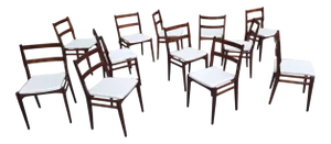 Model 103 Chairs in Dark Wood and Grey Fabric by Melchiorre Bega for Cassina, 1960s, Set of 6