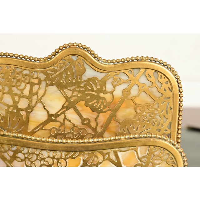 Metal Tiffany Studios New York Grapevine Pattern Bronze Doré and Favrile Slag Glass Letter Rack For Sale - Image 7 of 15