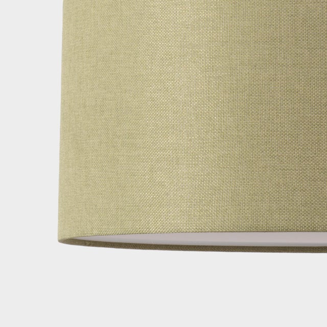 2020s Float Chairside Arc Lamp 75" H - Satin Nickel Body, Avocado Linen Drum Shade, Dimmable, Bulb Included For Sale - Image 5 of 8