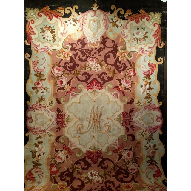 Baby Blue Antique French Aubusson Rug, Handwoven Wool, Floral Design, Powdered-Blue & Rose, 9' X 14' For Sale - Image 8 of 13
