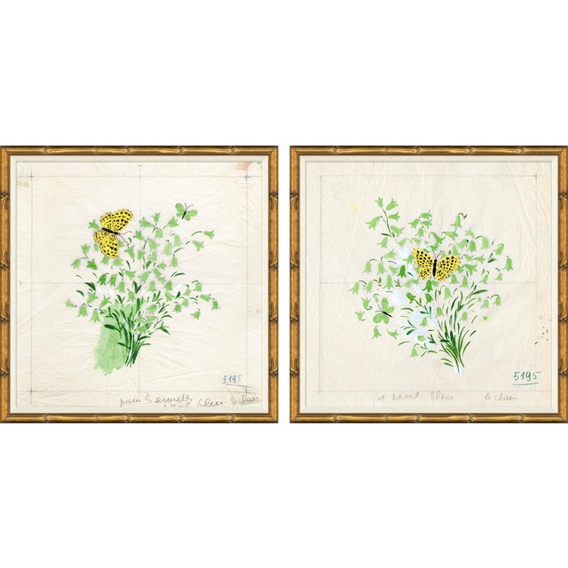Wood Clochettes et Papillon Art Print Set in Bamboo Frame by Paule Marrot For Sale - Image 7 of 7