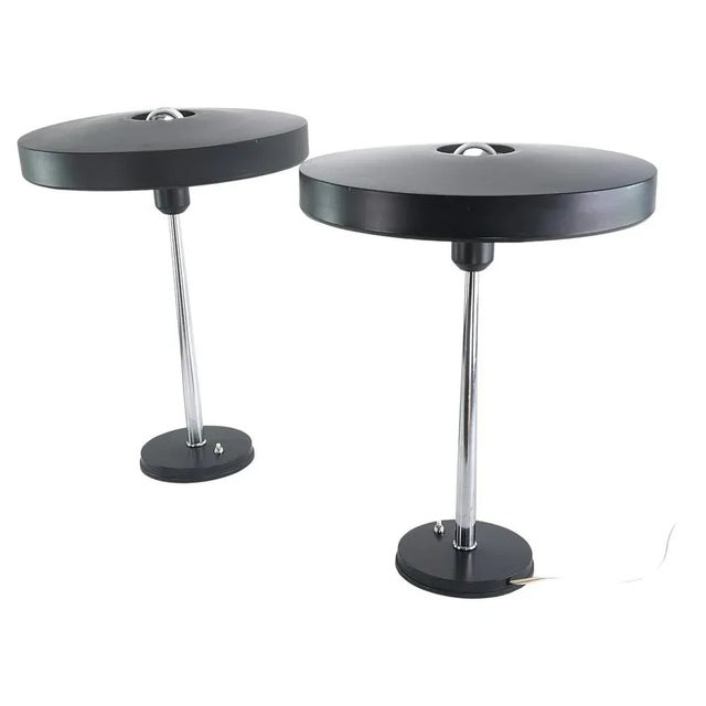 Metal Timor Table Lamps attributed to Louis Christian Kalff for Philips, 1950s, Set of 2 For Sale - Image 7 of 7