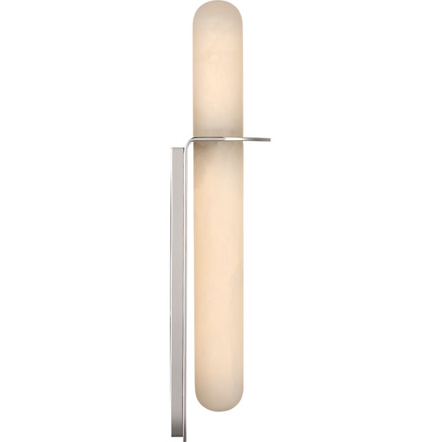 Metal Kelly Wearstler for Visual Comfort Signature Fosse 18" Invertable Offset Oval Sconce in Polished Nickel with Alabaster For Sale - Image 7 of 12