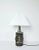 Ceramic Table lamp with a sculpturel abstract expression. Glaze in various tones of grey, turquis, green, brown and black....
