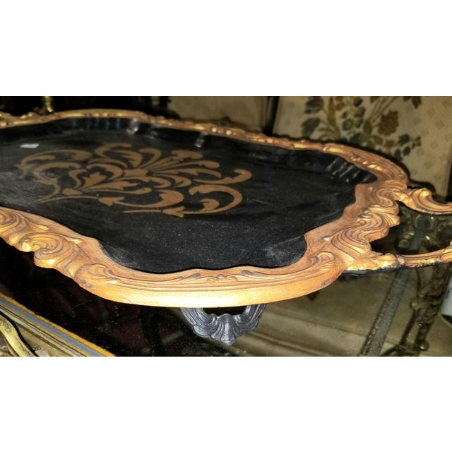 1950s Black and Gold Plated Serving Tray For Sale In West Palm - Image 6 of 7