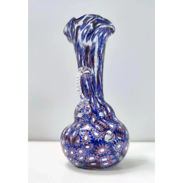 Vintage Blue Murano Glass Vase with Murrines attributed to Fratelli Toso, Italy, 1960s For Sale - Image 9 of 16