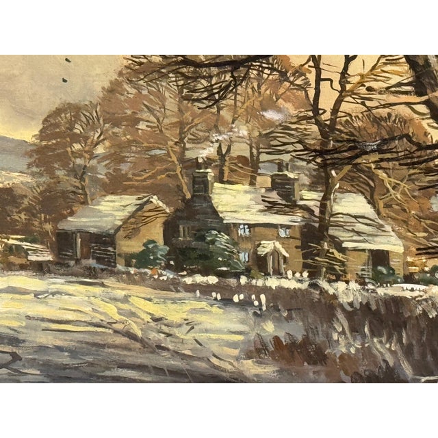 John Miller Winter landscape with snow covered fields & farmhouse in the English Countryside 1985 Circa For Sale - Image 14 of 14