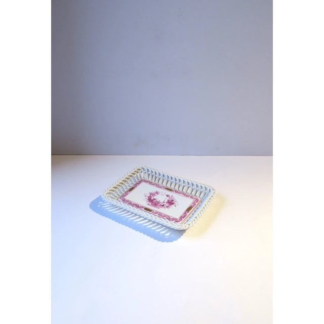 Ceramic Herend White Porcelain Tray Dish Vide-Poche With Pink and Gold Detail For Sale - Image 7 of 12