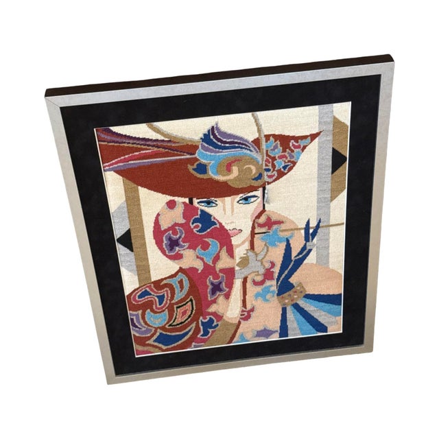 1980s Art Deco Revival Framed Needlepoint Velvet Mat For Sale - Image 4 of 10