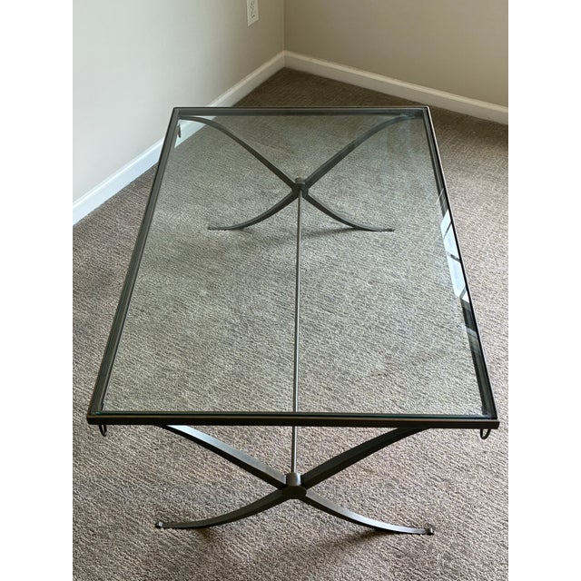 Baker Furniture Company Late 20th Century Attributed to Barbara Barry for Baker Glass Top Coffee Table With Iron Base For Sale - Image 4 of 6