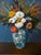 Impressionist Vintage Oil Painting Reproduction of "Dahlias in Delft Vase" For Sale - Image 3 of 7