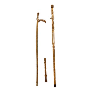C. 1950s Hand Carved Folk Art Canes / Sticks by Joseph Deveau - Set/3 For Sale