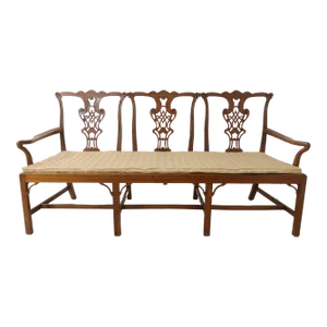 Antique Chippendale Triple Back Walnut Settee Bench
