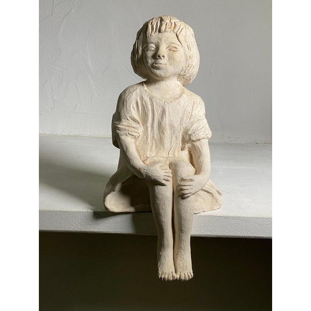 1930s Art Deco Plaster Sitting Woman Sculpture, France, 1930 For Sale - Image 5 of 14