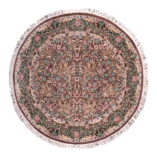 Shabby Chic 1990's Pak-Persian Brown/Green Wool Round Rug- 7'11'' X 8'0'' For Sale