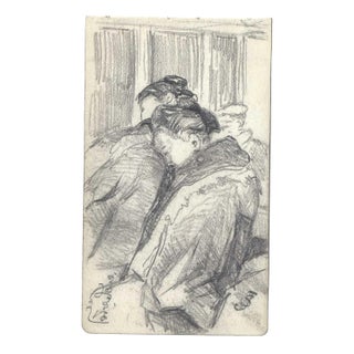 1907 Waiting for the Train Japanese Figure Drawing For Sale