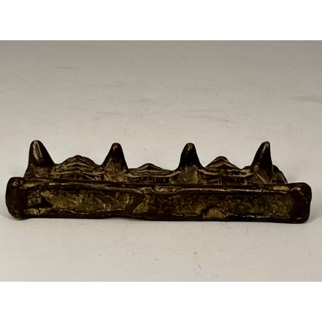 Early 18th Century Ming Dynasty Chinese Bronze Brush Rest: Scholars Openwork Relief For Sale - Image 5 of 10