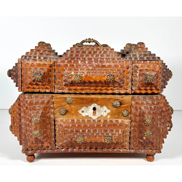 Rare & Original Antique Tramp Art Box for your consideration. The box measures approx. 9 inches wide, 7 inches deep and 6...
