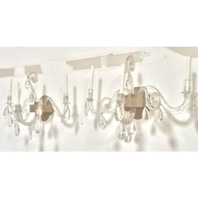 Glass Antique Blown and Cut Crystal Sconces - a Pair For Sale - Image 7 of 11