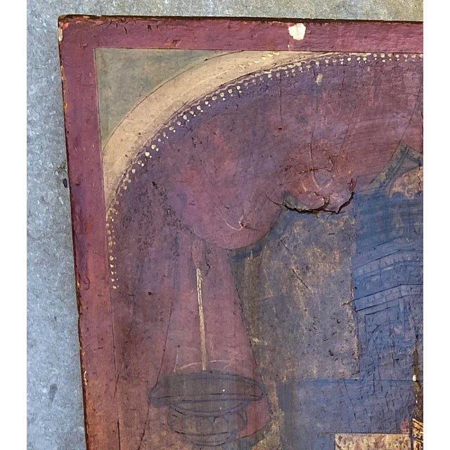 19th Century Hand Painted Religious Icon Painted on Wood Panel For Sale - Image 4 of 7