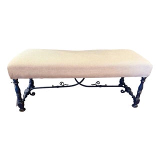 Early 20Thc Blue Painted Base & Linen Covered Seat For Sale