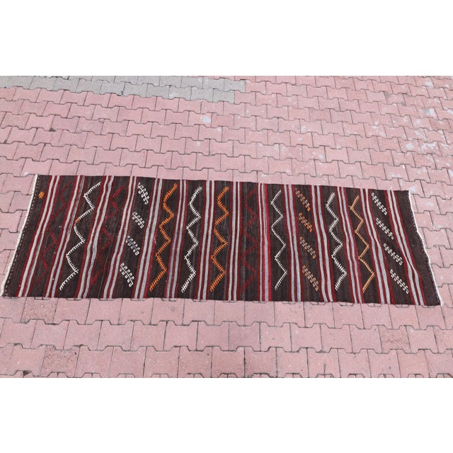 Textile 1960s Traditional Turkish Hand Knotted Striped Kilim Runner Rug For Sale - Image 7 of 11