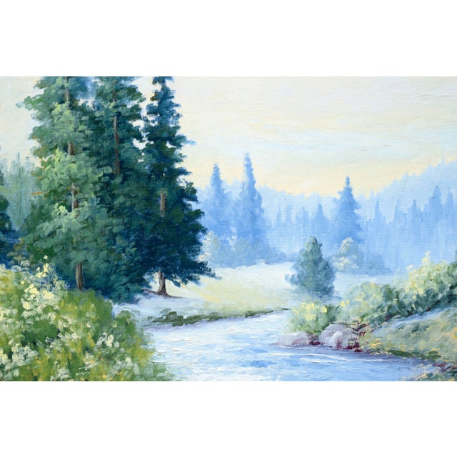 American McKenzie River, Oregon - Mid Century Pacific Northwest Evergreen Landscape by Loretta Adele Lee Kirchoff For Sale - Image 3 of 4