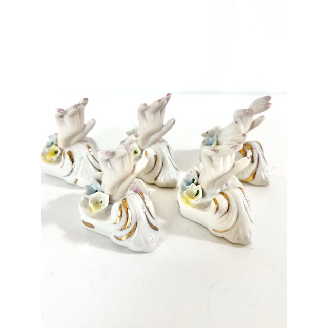 Pink Vintage Traditional Porcelain Hand Place Card Holders With Applied Flowers - Set of 5 For Sale - Image 8 of 12