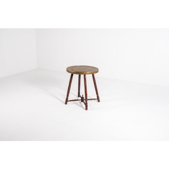 Wood Antique Brass Tray Table with Turned Wood Legs, 1890s For Sale - Image 7 of 15