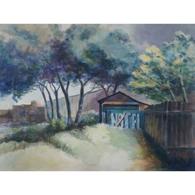 Vintage Marshall Turner Notel Motel Backyard Landscape Watercolor Painting 37" For Sale - Image 4 of 10