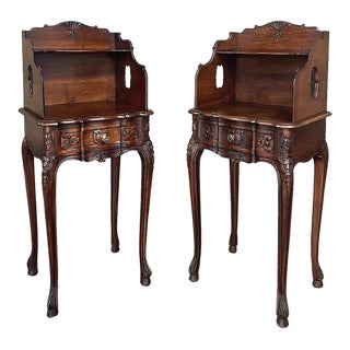 Pair Antique Country French Louis XV Walnut Nightstands ~ Side Tables For Sale