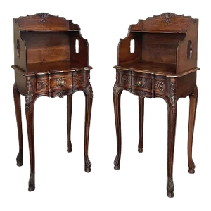 Pair Antique Country French Louis XV Walnut Nightstands ~ Side Tables