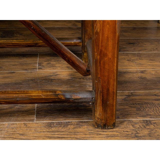 American 1900s Rustic Pine Log Table with Straight Legs and Side Stretchers For Sale In Atlanta - Image 6 of 11