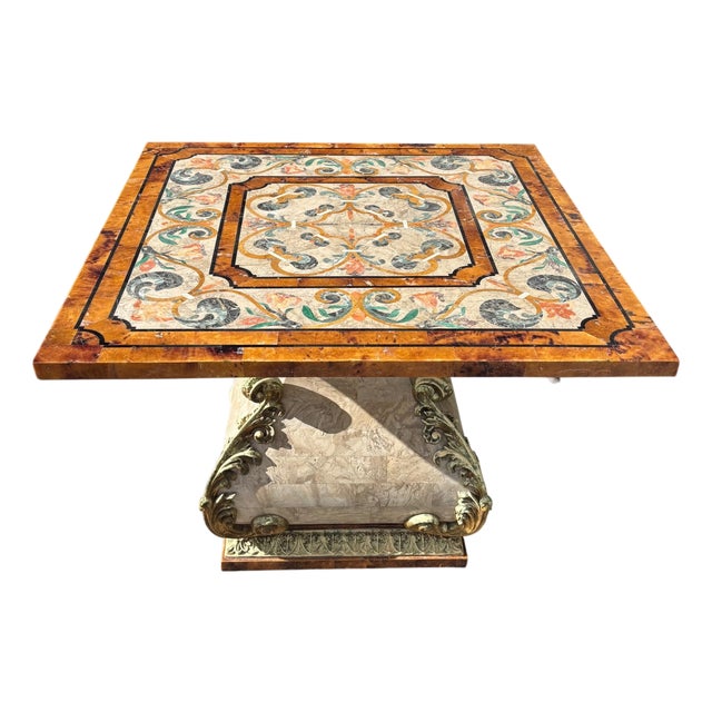 Italian Marble Pietra Dura Inlaid Side Table W Gilt Base For Sale